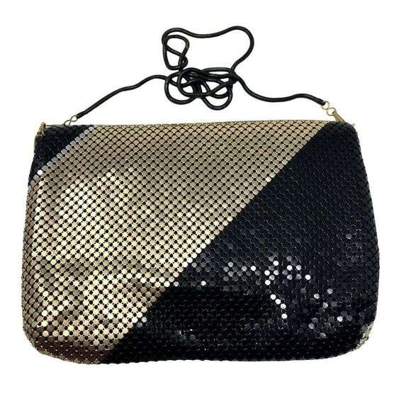 Vintage Pelle purse Gold and black aluminum mesh envelope clutch purse BoxU - Picture 4 of 4